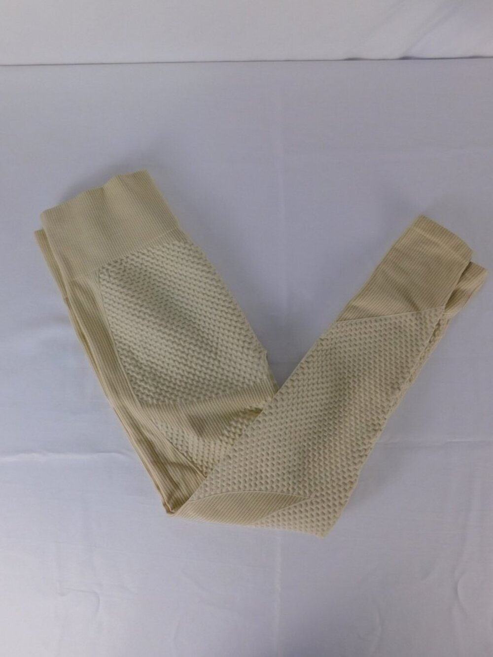 Beige Leggings Womens Small Ankle Textured Knit Stretch Elastic Waist Pants